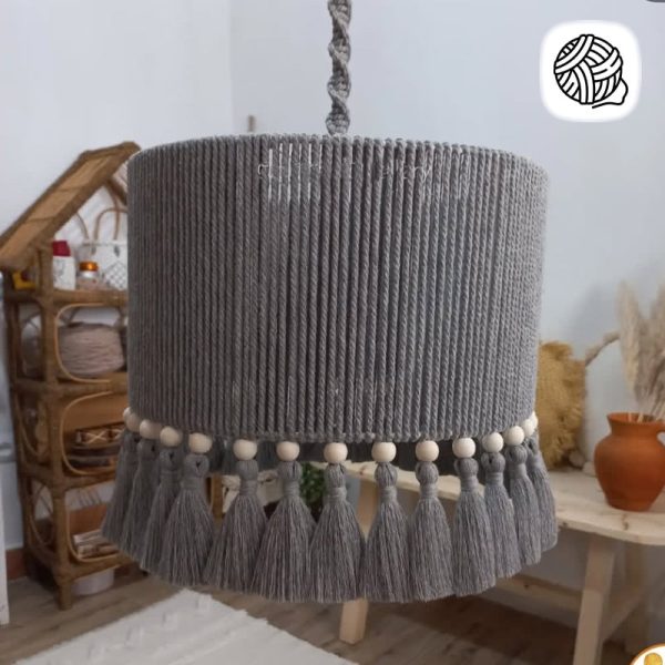 لوستر مکرومه بافی مدل پر منگوله قطر 35 طوسی3 - فروشگاه اینترنتی مکرومه