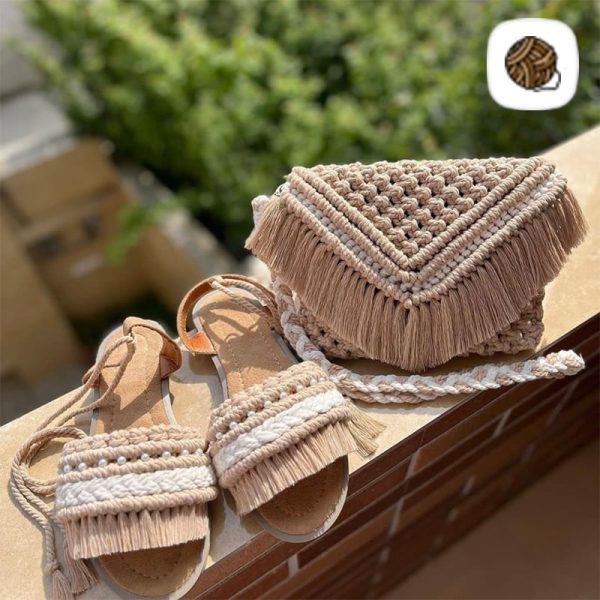 ست کیف و صندل مکرومه بافی مدل افرا - وب سایت مکرومه