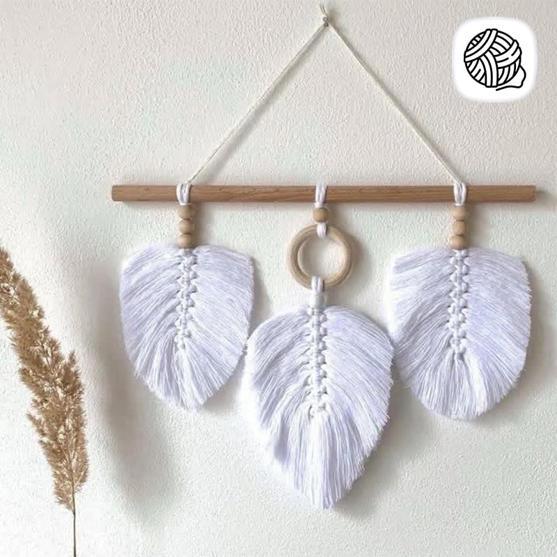 دیوار کوب مکرومه بافی مدل 3برگ کد 02 (طول35cm) - فروشگاه اینترنتی مکرومه