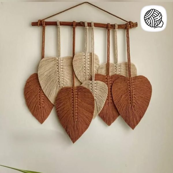 دیوار کوب مکرومه بافی مدل پر برگ کد 03 (طول50cm) - فروشگاه اینترنتی مکرومه