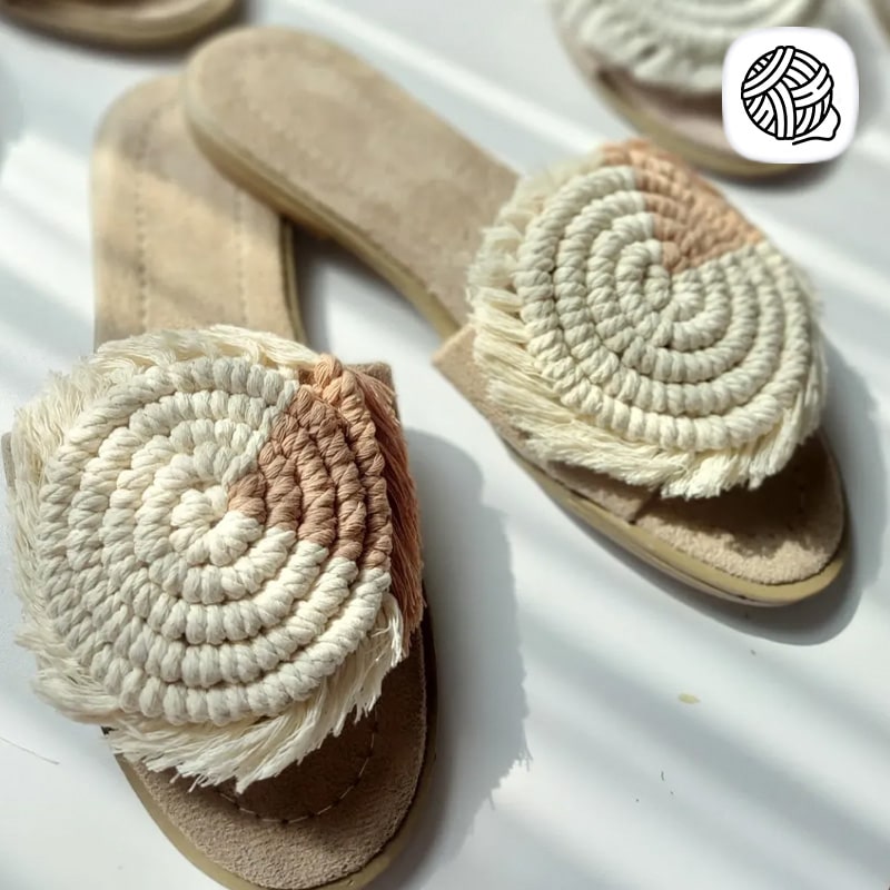 صندل مکرومه بافی مدل گلپیچ کد 02 - فورشگاه اینترنتی مکرومه