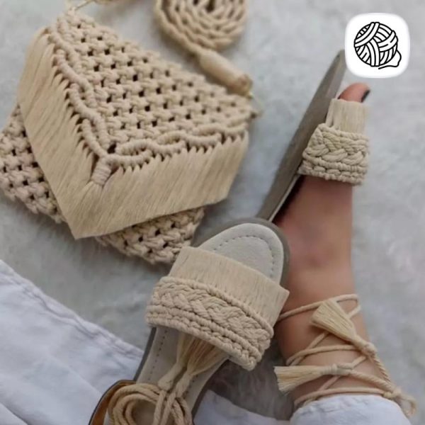 ست کیف و صندل زنانه مکرومه بافی مدل آیلا - فروشگاه مکرومه
