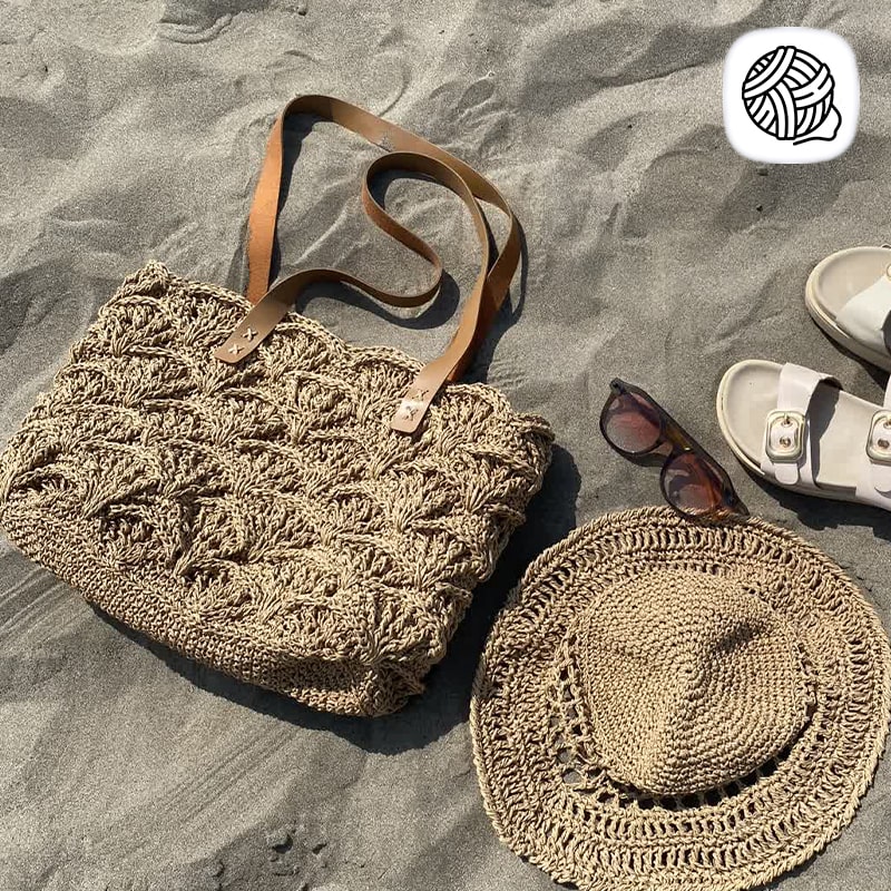 ست کلاه و کیف رافیا مدل صدف - فروشگاه مکرومه