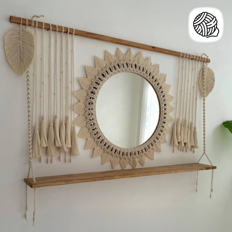 ست شلف و آیینه مکرومه بافی مدل پریمرز - فروشگاه مکرومه بافی