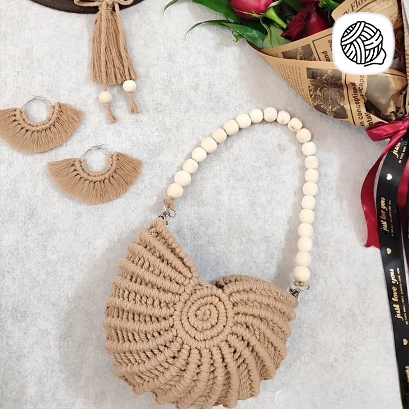 ست گوشواره و کیف مکرومه بافی مدل حلزونی - فروشگاه مکرومه