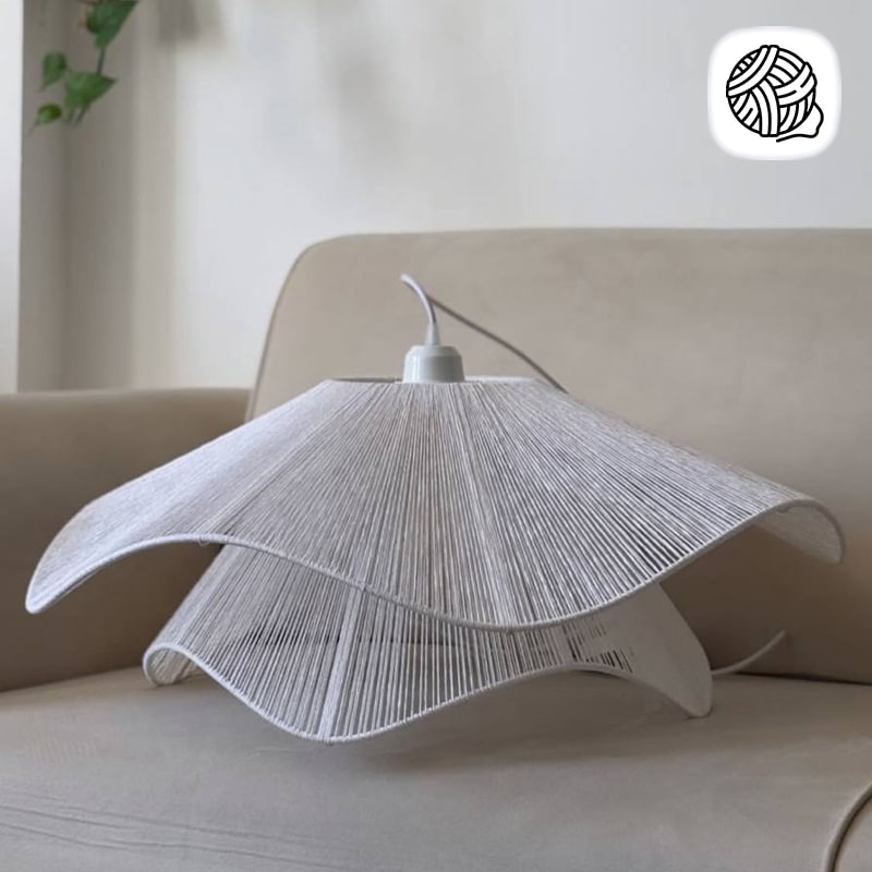 لوستر مدل لاله نخ رافیا سفید قطر 70 - فروشگاه مکرومه