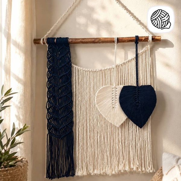 دیوار کوب مکرومه بافی مدل آبشاری 2 برگ کد 03 (عرض 50cm) - فروشگاه مکرومه