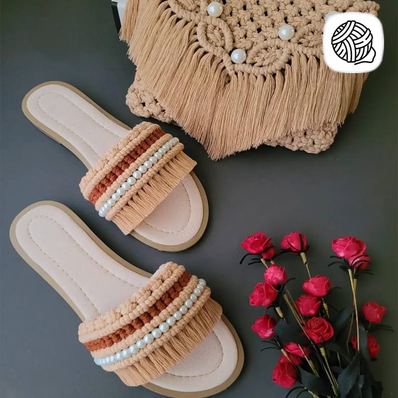 ست کیف و صندل زنانه مکرومه بافی مدل مهرتابان - فروشگاه مکرومه